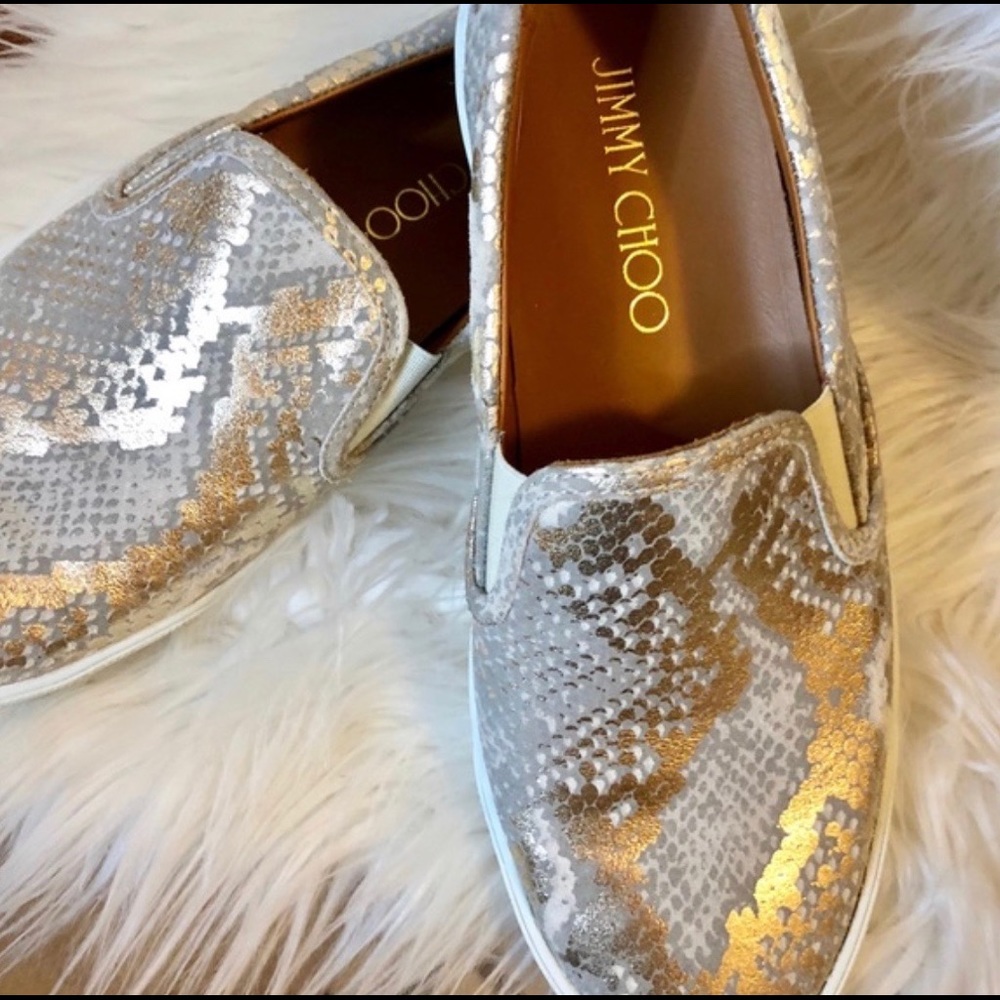 Jimmy Choo Demi Metallic Snakeskin Suede Sneakers